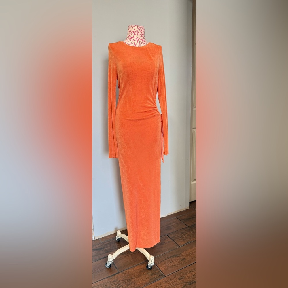 12th Tribe Orange Long Sleeve Bodycon Side Cutout Side Slit Evening Club Dress M
